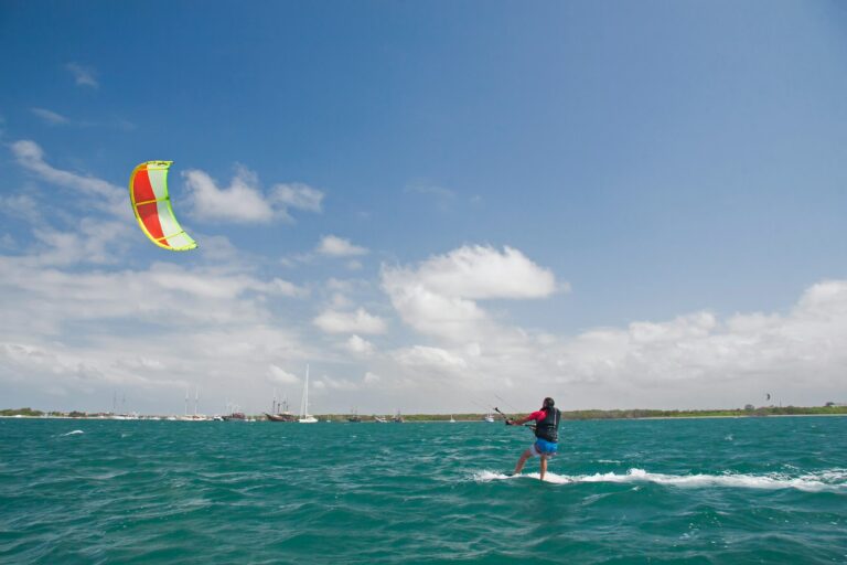 A man surfs with a kite on Bali