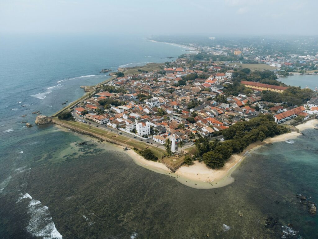 Aerial drone Photo of colonial Galle Fort at the ocean in Southern Sri Lanka