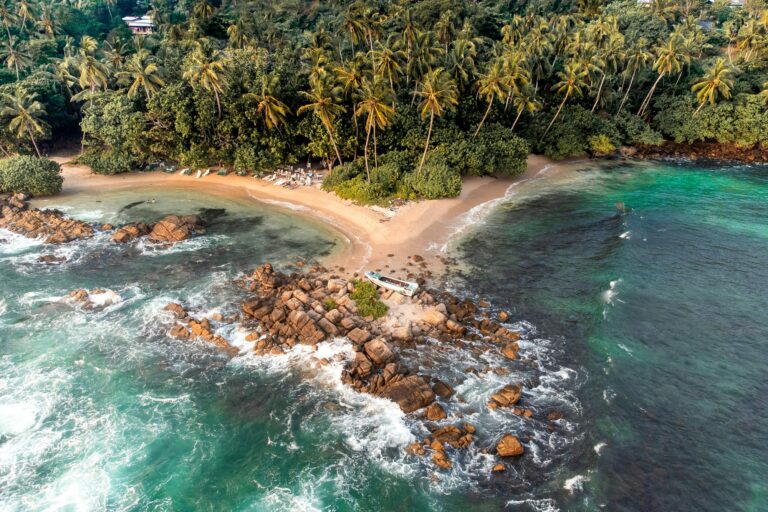 Aerial Sunset Photo of Secret Beach close to Mirissa in South Sri Lanka